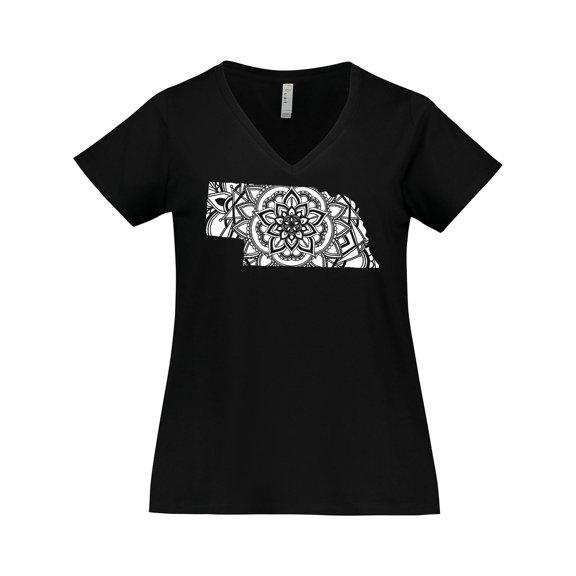 Inktastic Nebraska Silhouette Mandala Women's Plus Size V-Neck T-Shirt