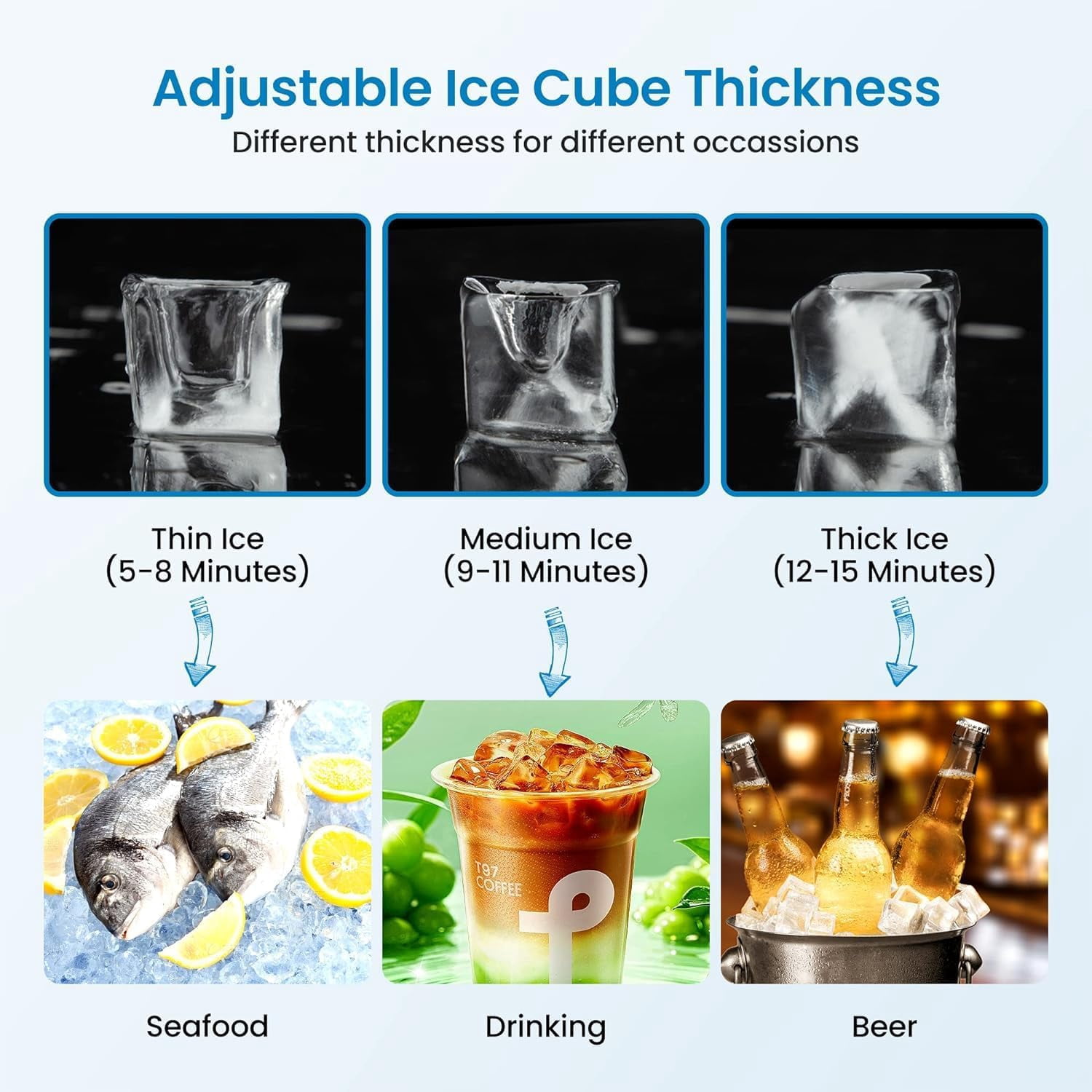 100LBS/24H Commercial Ice Maker Machine, Stainless Steel Freestanding Ice Maker with 33LBS Storage Bin - Heavy Duty Under Counter Ice Machine