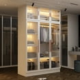 thumbnail image 2 of WIAWG Bedroom Wardrobe with Lights, Armoires Closet Storage Cabinet with Hanging Rod and Glass Doors, White, 2 of 8