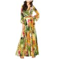 thumbnail image 1 of Vestido maxi casual de verano para mujer Vestido largo con vuelo floral bohemio con cuello en V para la playa Fridja yut3239, 1 of 6