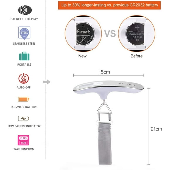 Luggage Weighs Electronic Suitcase Portable Scale Max 50Kg / 110Lb (LB, g, Oz, kg) Tare Function Locking Weight Battery Supplied for Travel / Post / Shopping