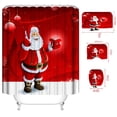 thumbnail image 2 of Juego de cortina de ducha con alfombrilla para el suelo, diseño de Papá Noel, muñeco de nieve, impresión digital, dibujos animados, impermeable, poliéster, juego de cuatro piezas para baño, 2 of 6