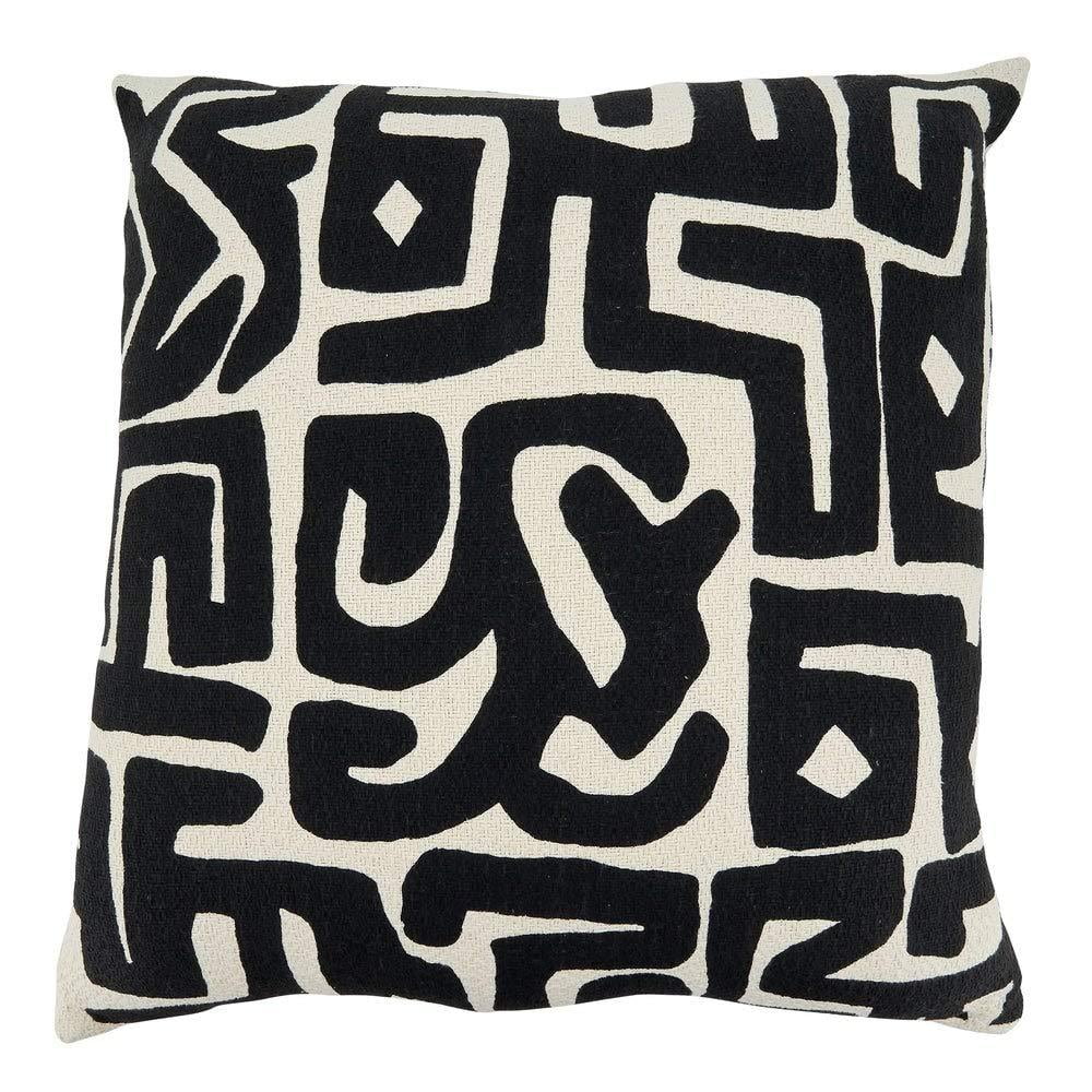 Kuba Cloth Square Cotton Oversized Throw Pillow, Black/White