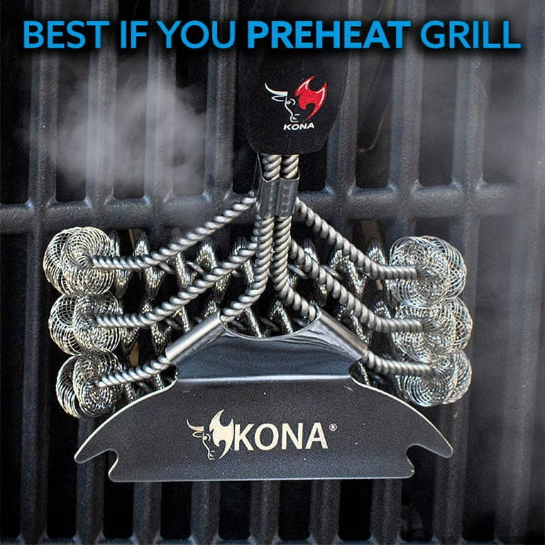 Kona Safe/Clean Grill Brush - Bristle Free BBQ Grill Brush - 100% Rust  Resistant Stainless Steel Barbecue Cleaner - Safe for Porcelain, Ceramic