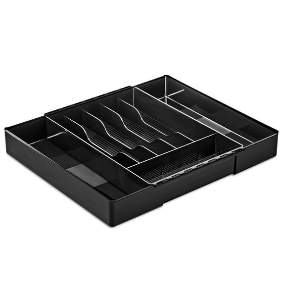 Sorbus Medium Expandable Silverware Drawer Organizer – Adjustable Utensil & Cutlery Tray, Black