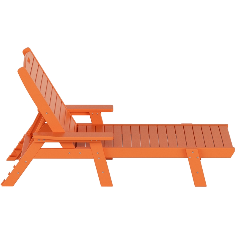 Afuera Living Coastal Outdoor HDPE Plastic Reclining Chaise Lounge in Orange - image 3 of 6