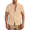 thumbnail image 2 of Yaoyar Mens Linen Short Sleeve Shirts Cotton Casual Lightweight Button Down Shirt Beach Vacation Summer Tops with Pocket, 2 of 5