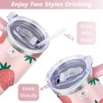 thumbnail image 5 of 40oz Cute Red Strawberry Stainless Steel Flip Straw Tumbler Spill Proof Travel Cup Double Wall Vacuum Insulated Coffee Mug with Top Handle, 5 of 6
