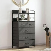 Dresser for Bedroom with 5 Drawers, Dressers & Chests of Drawers for Hallway, Entryway, Storage Organizer Unit with Fabric, Metal Frame, Grey