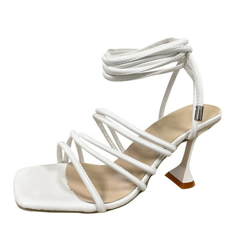 

Womens Sandals Women S Fashion Solid Color Leather Wineglass Heel Strap High Heel Sandals Women S Sandals Pu White 38
