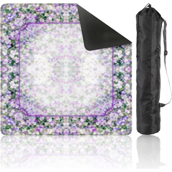 Mahjong Mat with Carrying Bag 31.5" x 31.5" Non-Slip Noise Reduction Floral Pastel Watercolor Soft Purple Frame Abstract Blossoms Table Mat for Mahjong Poker Dominoes Card Board Tile Games