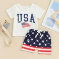 thumbnail image 3 of Baby Boy Outfit Toddler Kids Boys Independence Day 4Th of July Letter Flag Prints Short Sleeve T Shirt Shorts Outfits Boys Summer Outfits White 12 Months-18 Months, 3 of 3