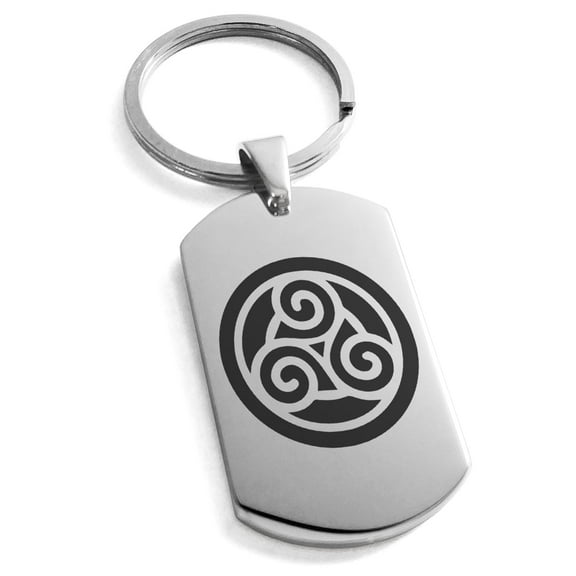 Tioneer Stainless Steel Celtic Triskele Triskelion Circle Knot Engraved Dog Tag Keychain Keyring