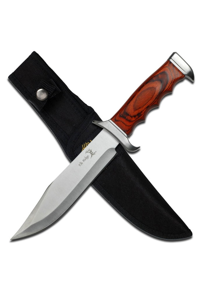 Elk Ridge ER-012 Fixed Blade Knife - 8.5" Overall 3cr13 Steel Blade, Brown Pakkawood Handle, Full Tang Outdoor Hunting Survival Tactical Knife with Leather Sheath