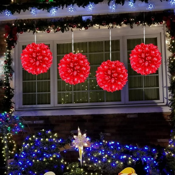 Christmas Window Lights, Christmas Lights Indoor Cherry Blossom Sphere Light Ball, Lighted Ball Hanging Ornament Light with 200 LED Bulbs for Outdoor Christmas Decoration,RED