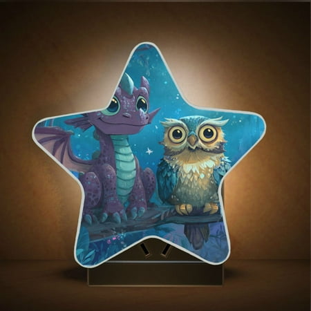 Wobogo Cute Dragon Owl LED Star Night Light 0.2 Watt Wall Plug Dusk to Dawn Auto Switch Adjustable Brightness Soft White Light