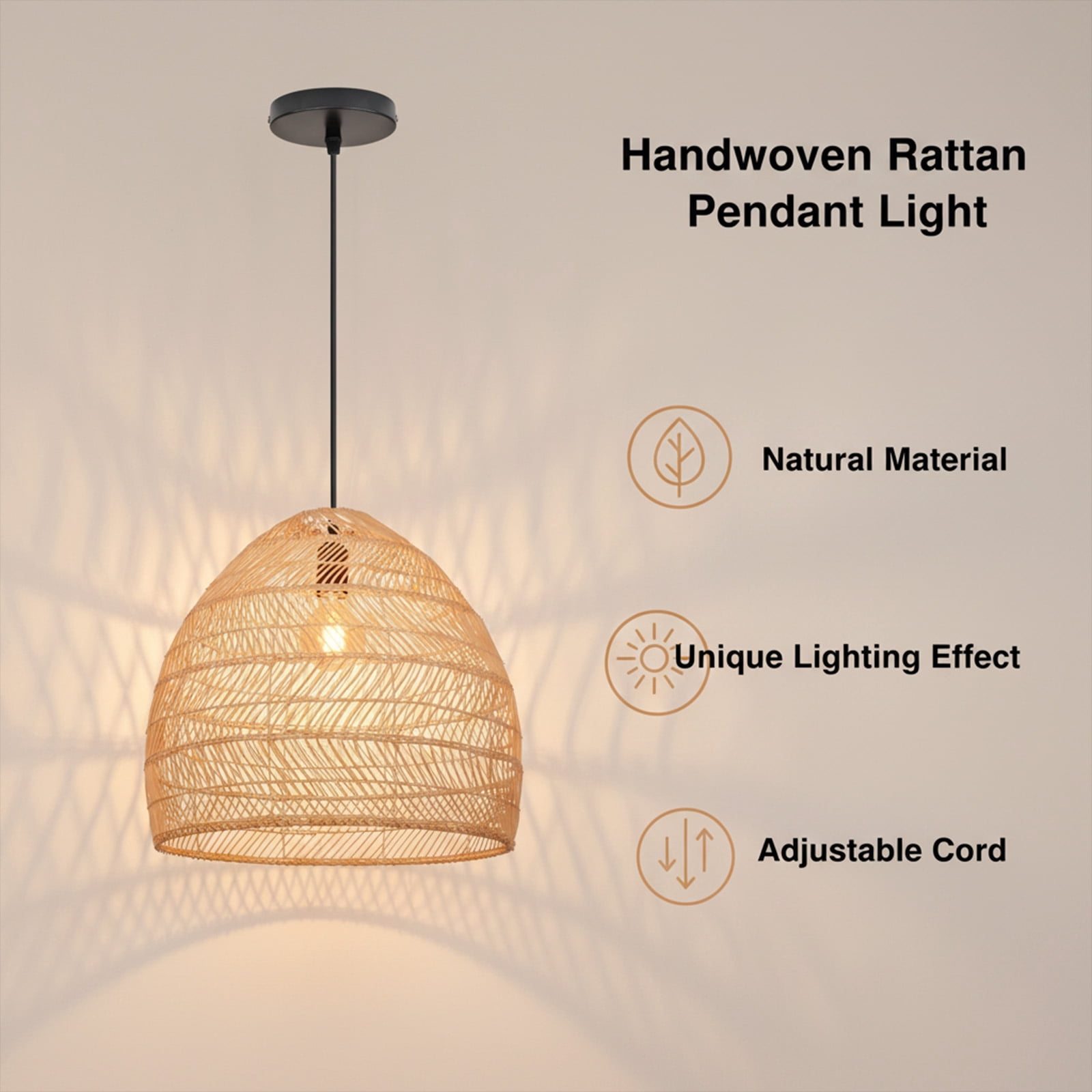 Hollymoon Bohemian Rattan Lighting Fixture Wicker Hanging Pendant Lights