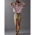 thumbnail image 6 of Women's Striped Crew Neck Drop Shoulder Short Sleeve Cropped Knit Sweater Pink S, 6 of 8