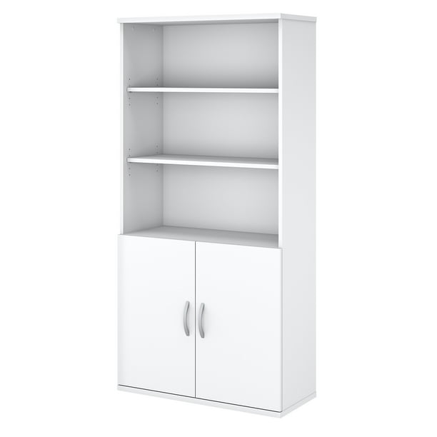 Bush Business Furniture Easy Office 5 Shelf Bookcase with Doors White