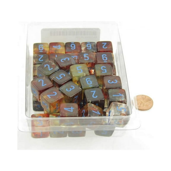 Primary Nebula Luminary Dice with Blue Numbers 16mm (5/8in) D6 Set of 50 Wondertrail