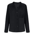 thumbnail image 5 of Women's Long Sleeve Shirt, Small V Neck Button Up Cardigan Style with Chest Pocket, Casual Loose Fit Blouse for Daily Wear, Office Outfits and Spring Summer Essential Wardrobe-Black, 5 of 9