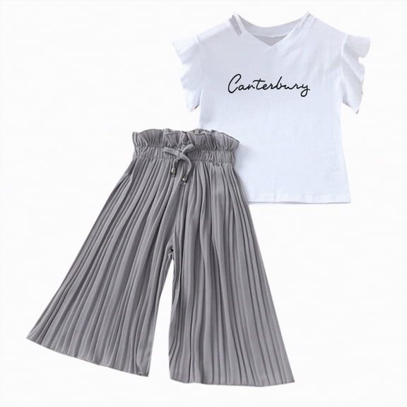Kaprioy Girls Summer Clothes Girls 2 Piece Outfits Toddler Kids Girls Clothing Sets Summer Sunflower T Shirt Tops Chiffon Ruched Loose Pants Outfits