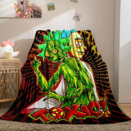 3D Printing Ri-ck Throw Blanket Mor-ty Lightweight Flannel Blankets Ultra Soft Warm Air Conditioning Blanket for Bedroom Sofa