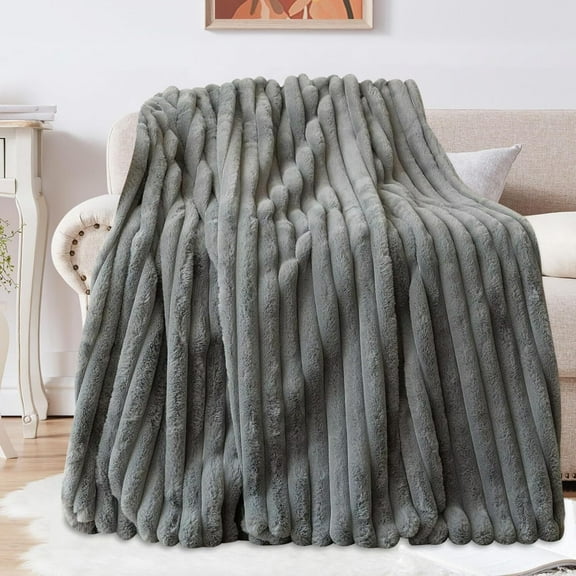 TOPCHANCES Plush Throw Blanket, Ultra Soft Fluffy Blankets for Bed Couch Sofa, Gray, 39*63in