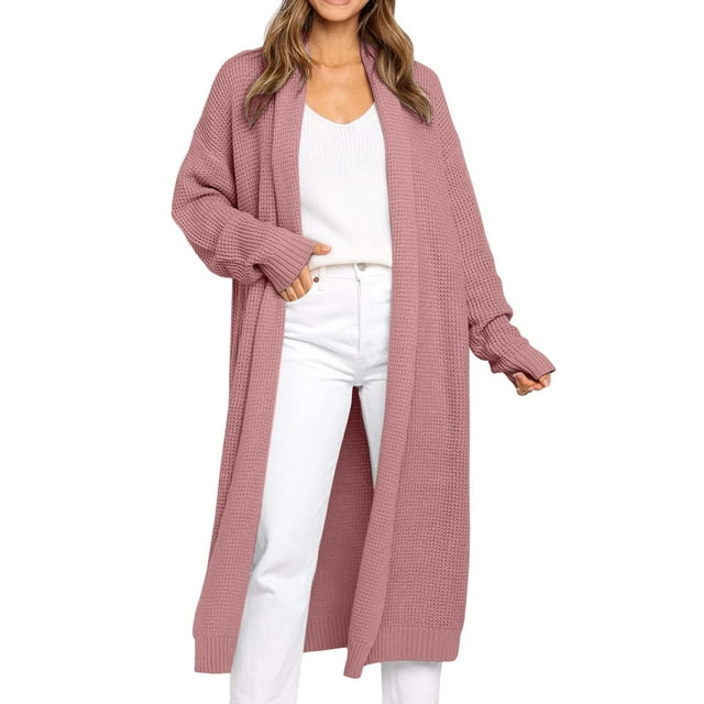 Manteau d'Automne Hiver pour Dames Trench Col Rond Manteau de Mode Couleur Unie Manteau Extérieur Ouvert devant Cardigan Mi-Long Chaud Manches Longues Tricoté