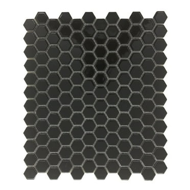 Renovators Supply Matte Black Grade A Porcelain Mosaic Hexagon Kitchen or Bathroom Floor Wall Tile 19.3 SQ FT w/23 of 10.25" x 11.8" Tile-Sheets