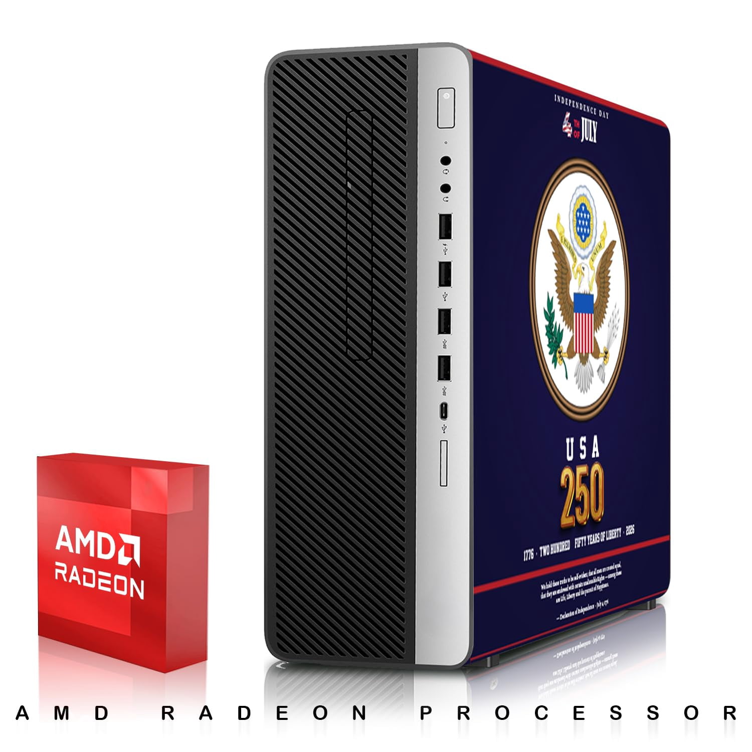 Restored HP EliteDesk Liberty 250 Edition Gaming Desktop Computer PC, AMD, 16GB RAM, 256GB SSD OS+2x500GB HDD, GT 1030 Graphics, RGB Keyboard/Mouse/Headphones, Win 11 Pro