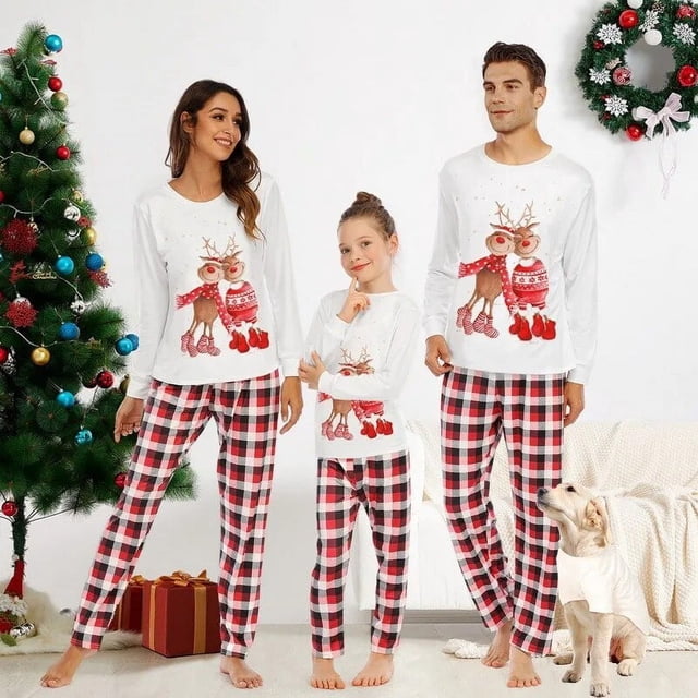 2023 Family Christmas Pajamas Set Deer Mother Kids Adult Baby Xmas Family Matching Outfits Christmas Pajamas Family Clothes