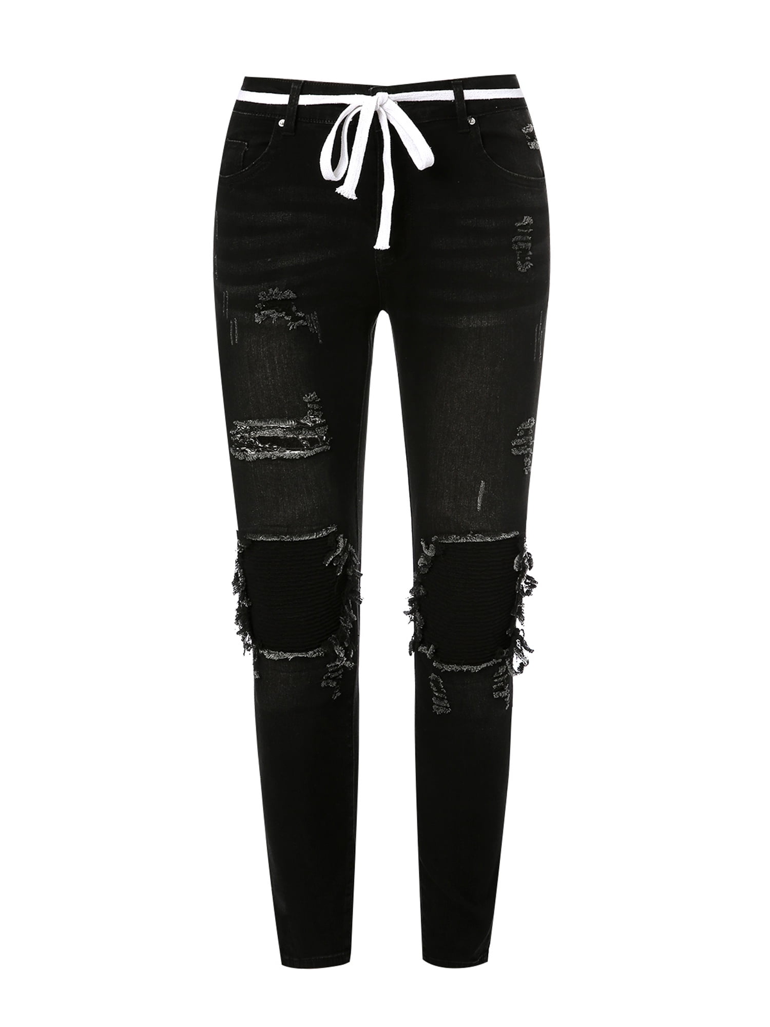 Carolilly Men's Distressed Skinny Denim Pants, Casual Tapered Leg