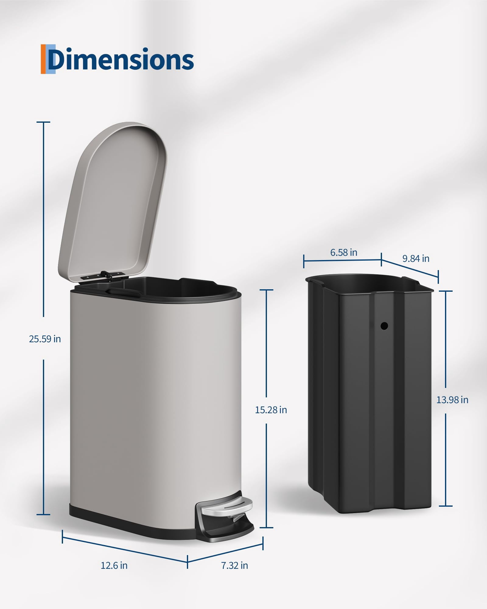 Gaderth Bathroom Trash Can, 2.6-Gallon (10L) Trash Bin, Small Trash Can With Lid For Small Spaces, Stainless Steel Garbage Can, Soft Close Bathroom Garbage Can With Lid,Diaper Disposal Bin
