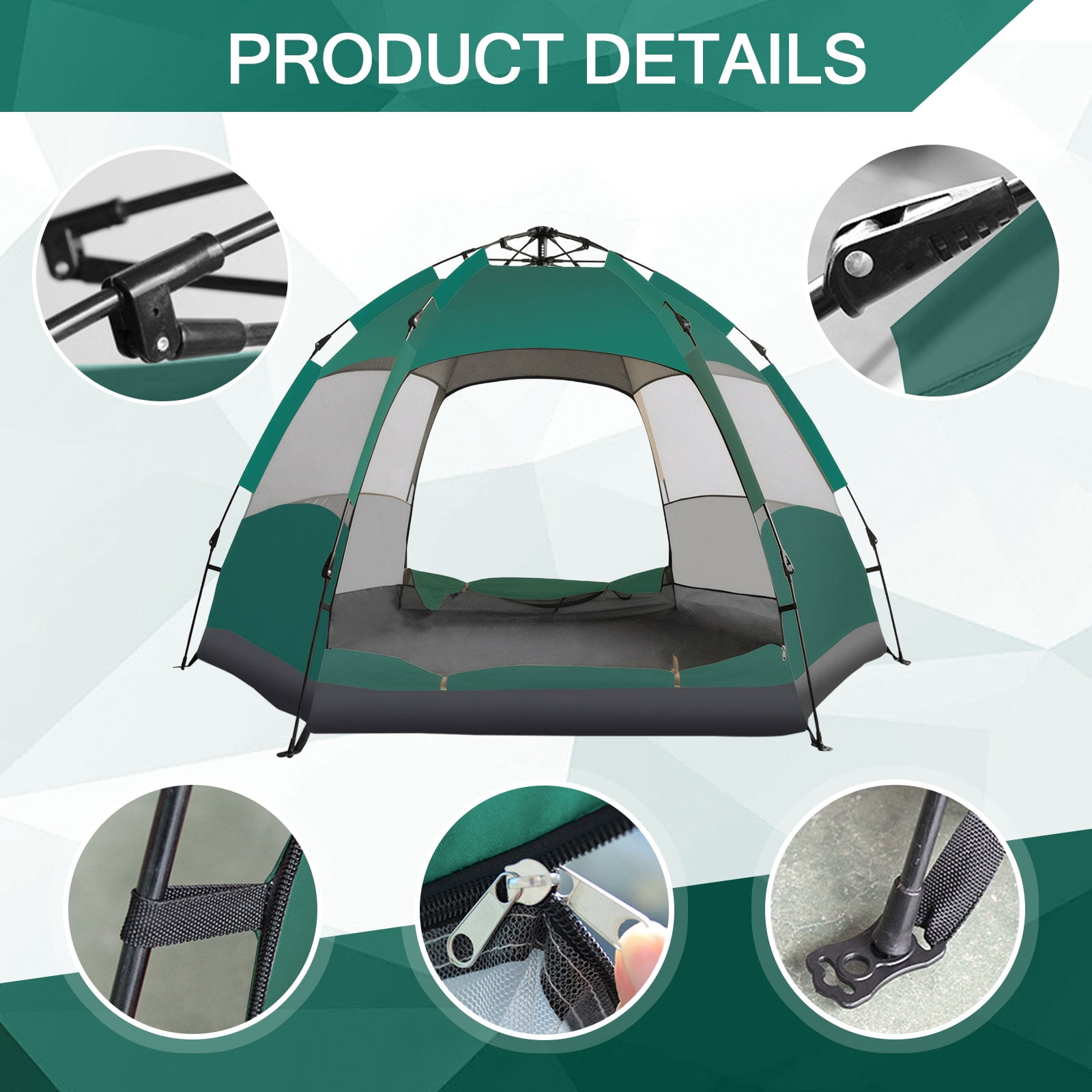 TOPCHANCES Outdoor Camping Tent for 3-4 Person, Automatic Pop Up Instant Tent with Rainproof Cover and Hammock, Portable Waterproof Windproof for Family Hiking, Car Trip - Green #B