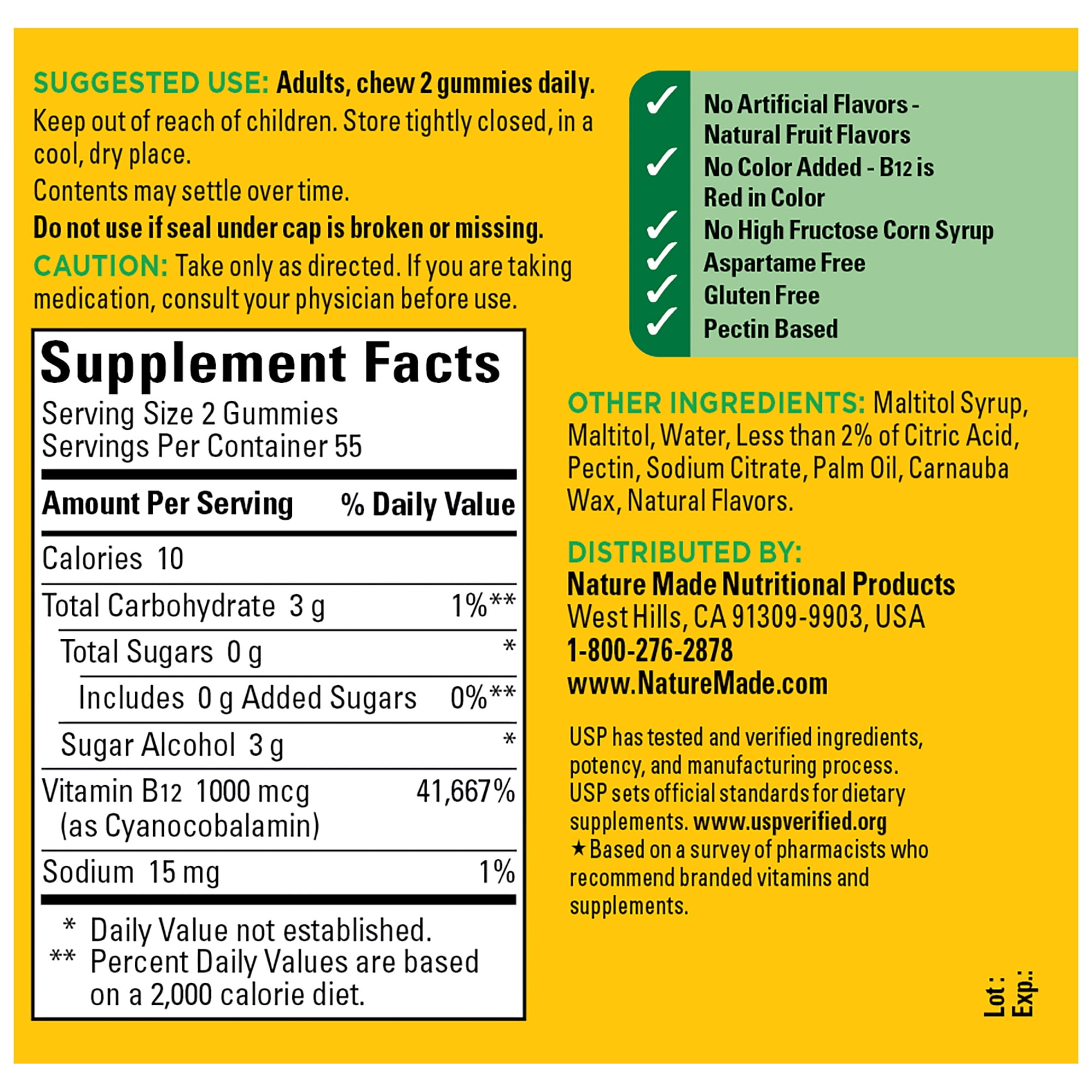 Nature Made Zero Sugar Energy Vitamin B12 Gummies, Brain Support, 110 Count