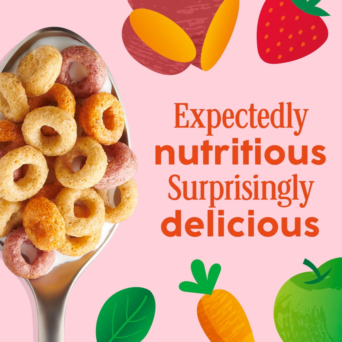 Cheerios Veggie Blends Breakfast Cereal, Apple Strawberry, Family Size, 18 oz