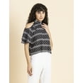 thumbnail image 2 of MoomayaWomens PrintedCold Shoulder Top,Ruffled Sleeves Casual Crop Top, 2 of 8