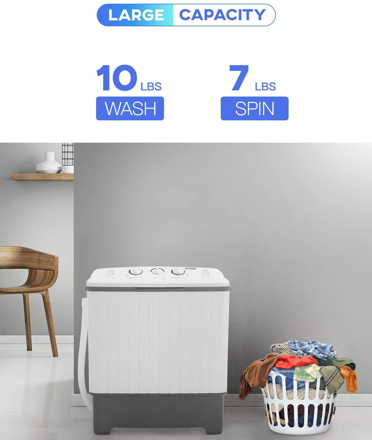 Hommoo Hommoo Portable Compact Washer Spinner Mini Twin Tub Washing Machine w/Wash and Spin Cycle 10.4 lbs Capacity 