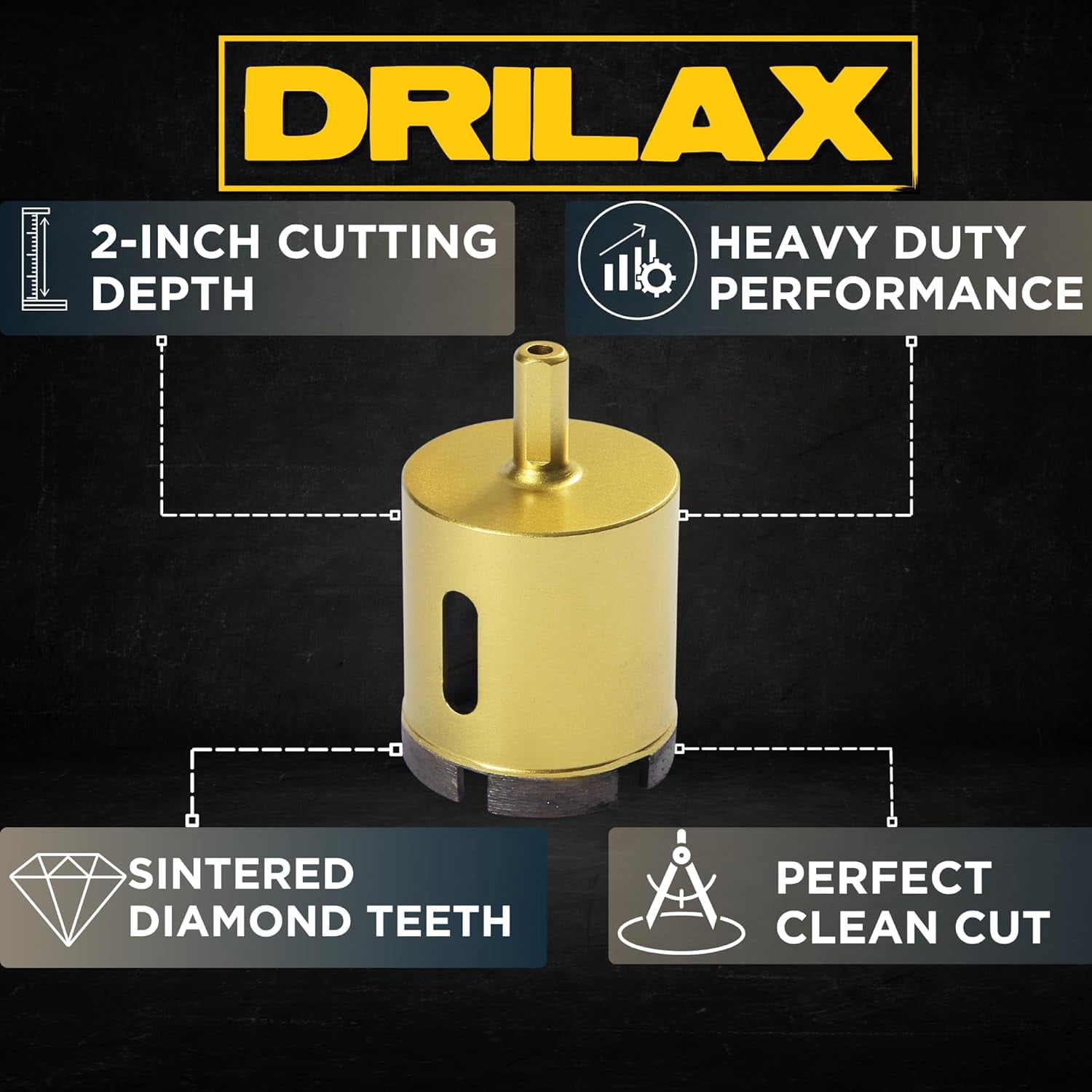 DRILAX Diamond Hole Saw Masonry Core Drill Bit Heavy Duty for Brick Cinder Block 3/8 inch Standard Shank 1 Piece 1-1/4 inch