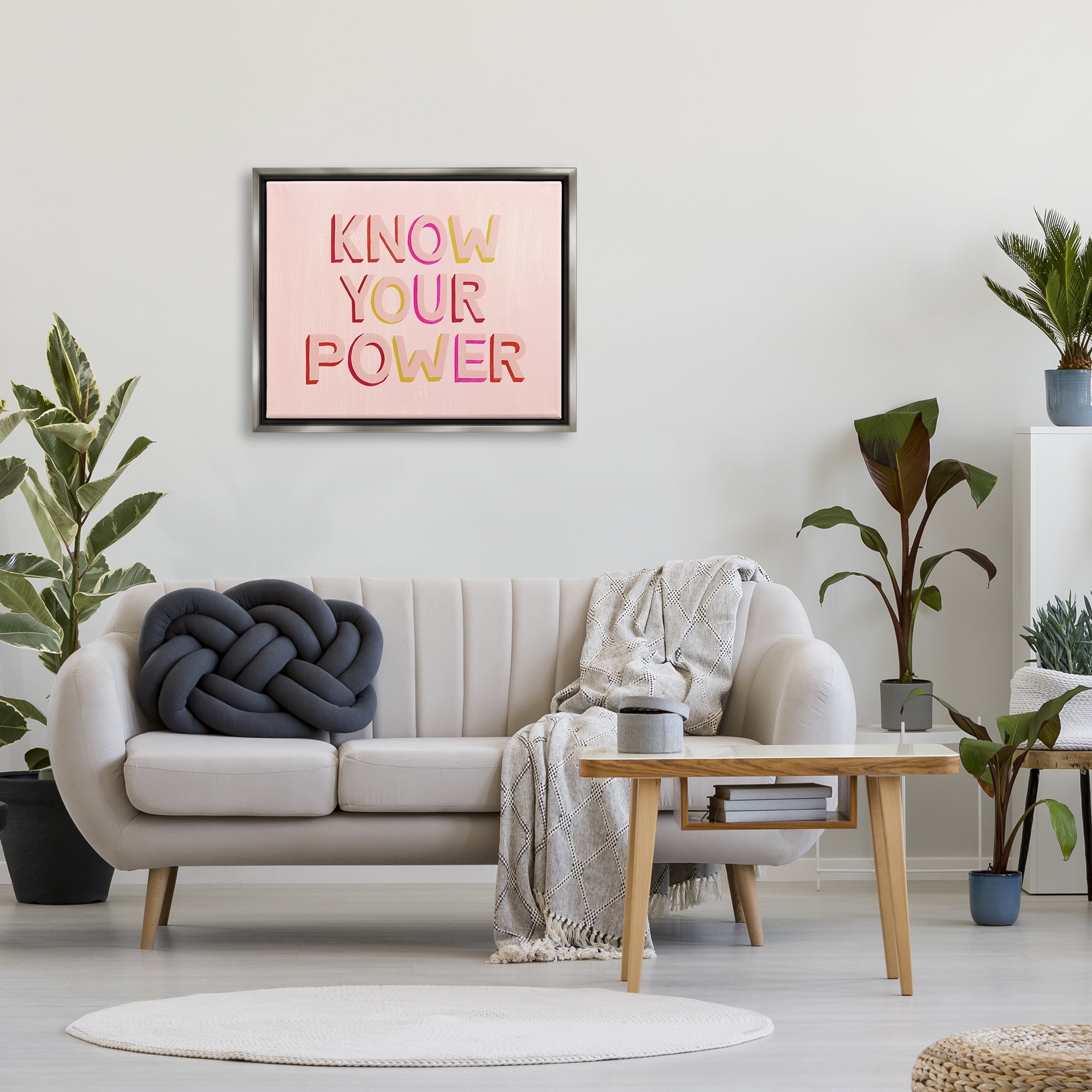 Stupell Industries Know Your Power Pink Inspirational Inspirational Painting Gray Floater Framed Art Print Wall Art