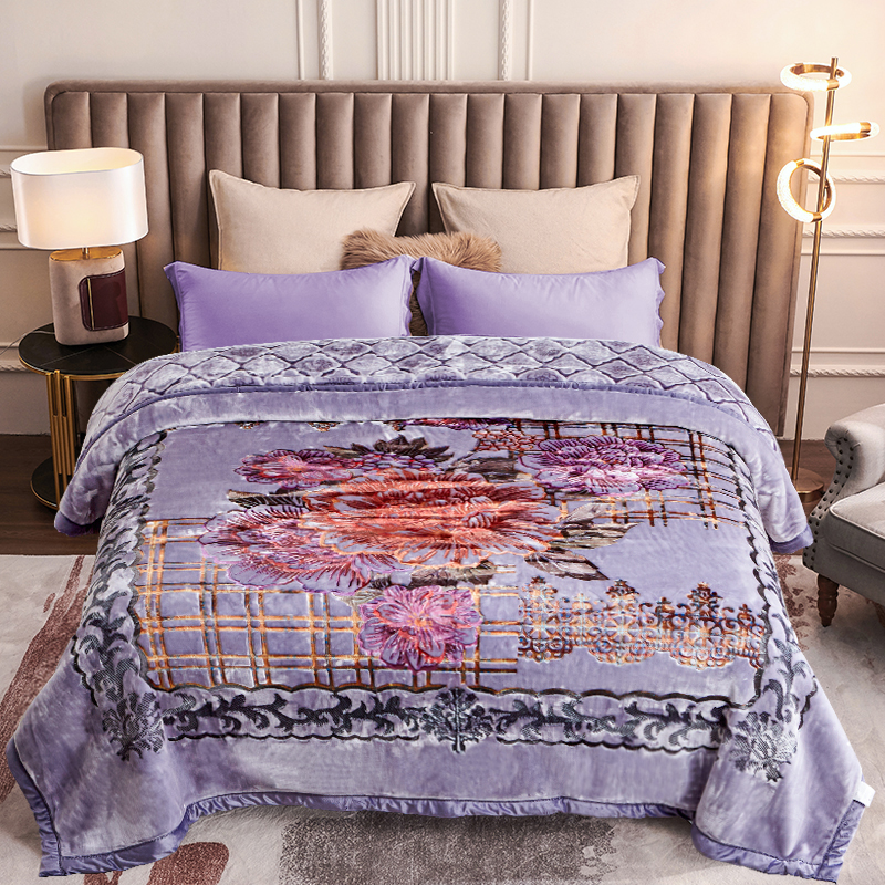 Heavy Thick Fleece Blanket King Size, 10.5lbs,2 Ply A & B Pattern Silky Soft Warm Reversible Raschel Winter Blanket, Minky Soft Plush Blanket for Sofa Bed, 87"x94", Navy Grey Floral