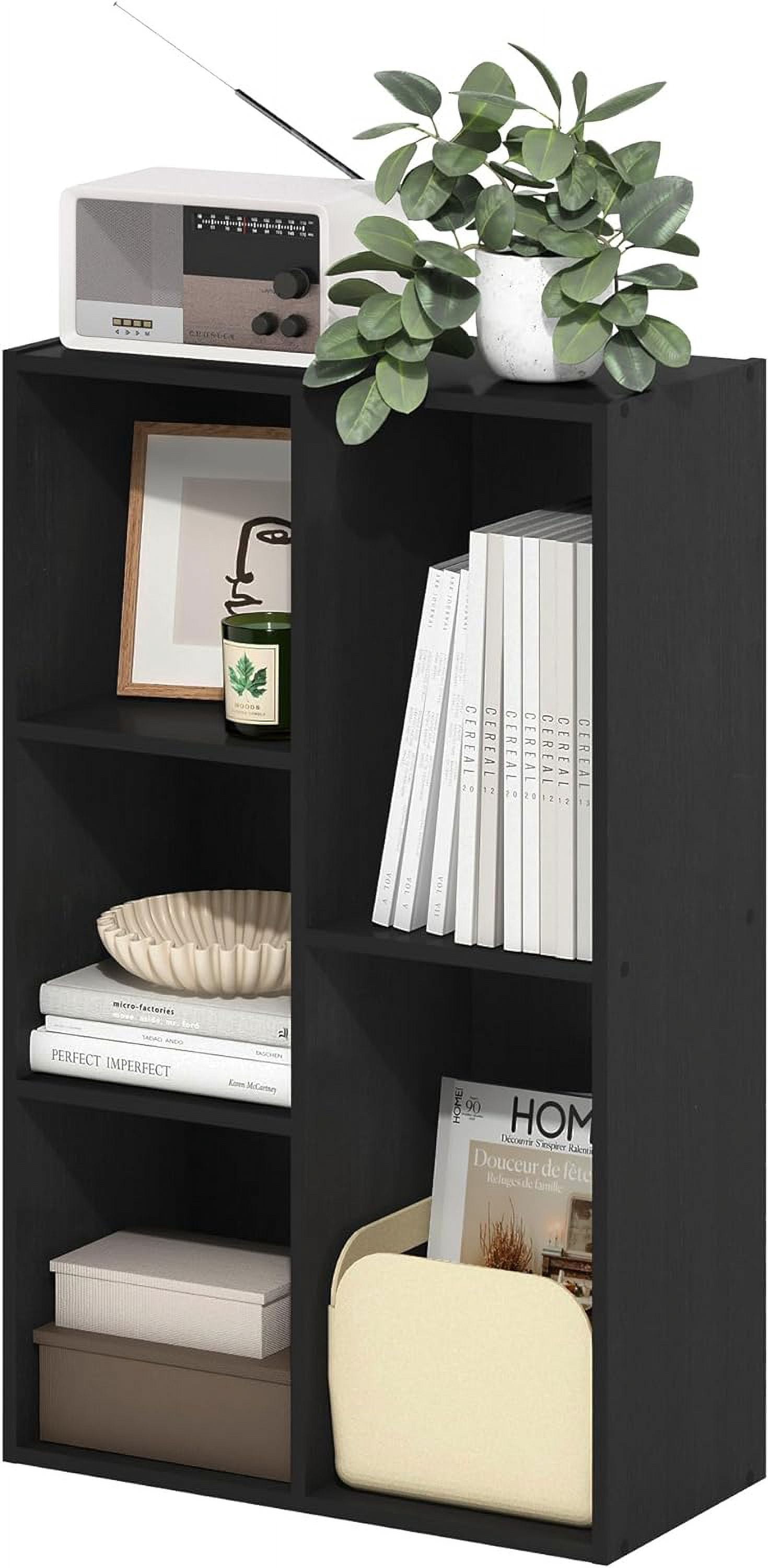 LUDER Book Shelf, 5-Cube Bookshelf, Reversible Bookcase, 9.4 x 19.5 x 31.5, for Living Room, Bedroom, Home Office, Blackwood