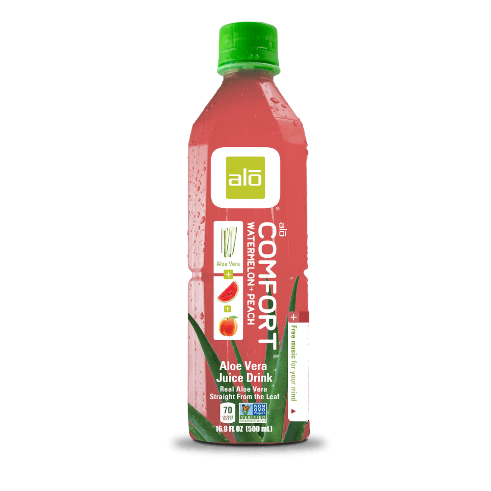 Alo Comfort Aloe Vera Juice, Watermelon Peach, 16.9 Fl Oz, 12 Count