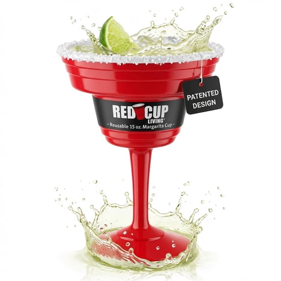 Reusable Red Plastic Margarita Glasses with Stem, 15 oz, Durable Party Drinkware