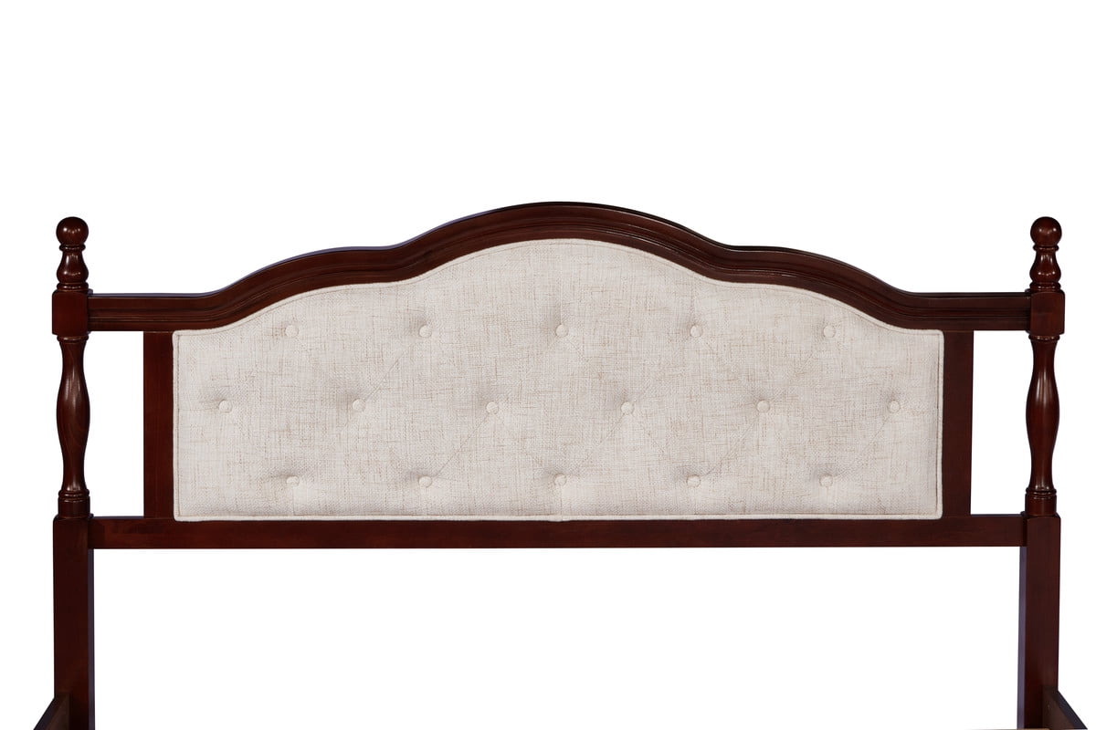 Duxelifin Queen Size Bed Frame with Upholstered Headboard and Footboard, Wood Platform Bed with Bed Rail Support Feet, Wood Slat Support, No Box Spring Needed, Cherry