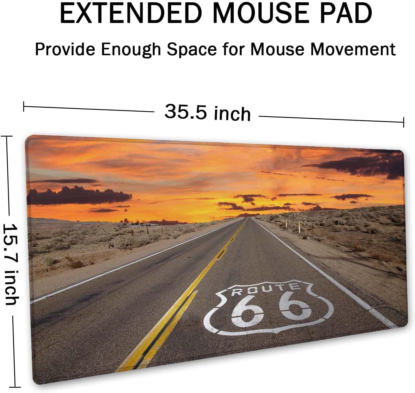 Large Mouse Pad, Full Desk XXL Extended Gaming Mouse Pad 35.5" X 15.7", Waterproof Desk Mat Stitched Edges, Non-Slip Laptop Computer Keyboard Mousepad for Office and Home, Famous US Route 66