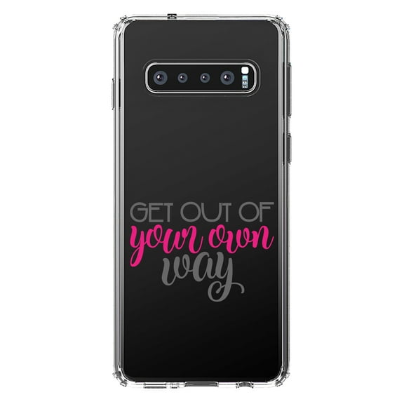 DistinctInk Clear Shockproof Hybrid Case for Samsung Galaxy S10 (6.1" Screen) - TPU Bumper Acrylic Back Tempered Glass Screen Protector - Get Out of Your Own Way