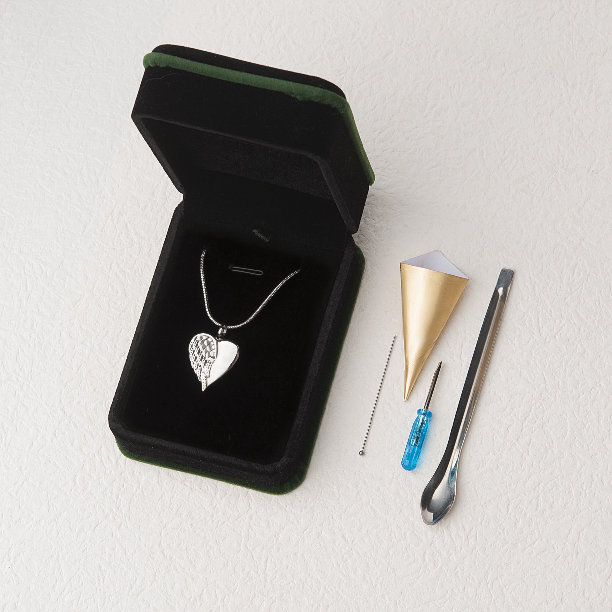 Anavia Cremation Heart Urn Necklace, Love Heart Angel Wing Locket, Ashes Jewelry for Women Men Keepsake Pendant, Memorial Locket Ash Holder