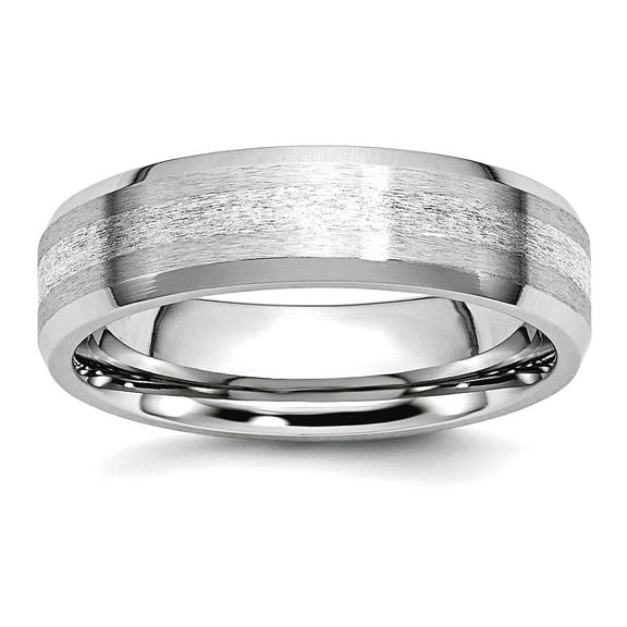 Cobalt Chromium 925 Sterling Silver Polished Beveled Edge Inlay Satin Polish 6mm Band Ring Size 10 Ring for Women and Me